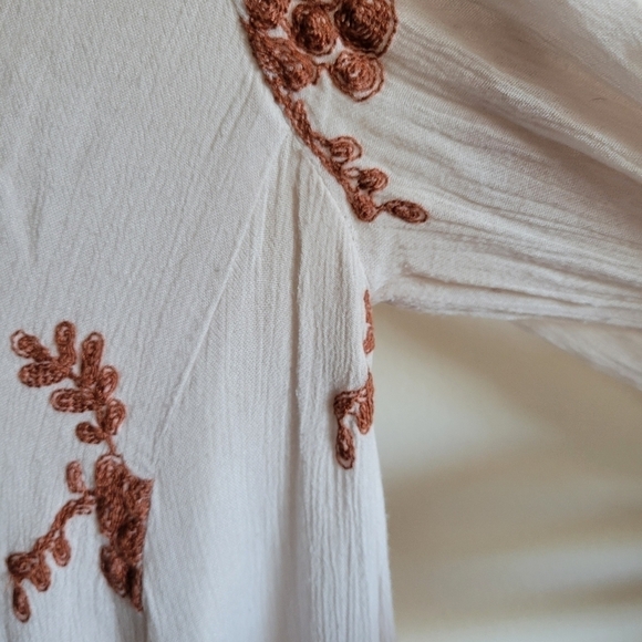Free People Mini Dress Long Sleeve Embroidered Floral Rust White Small - Picture 7 of 12
